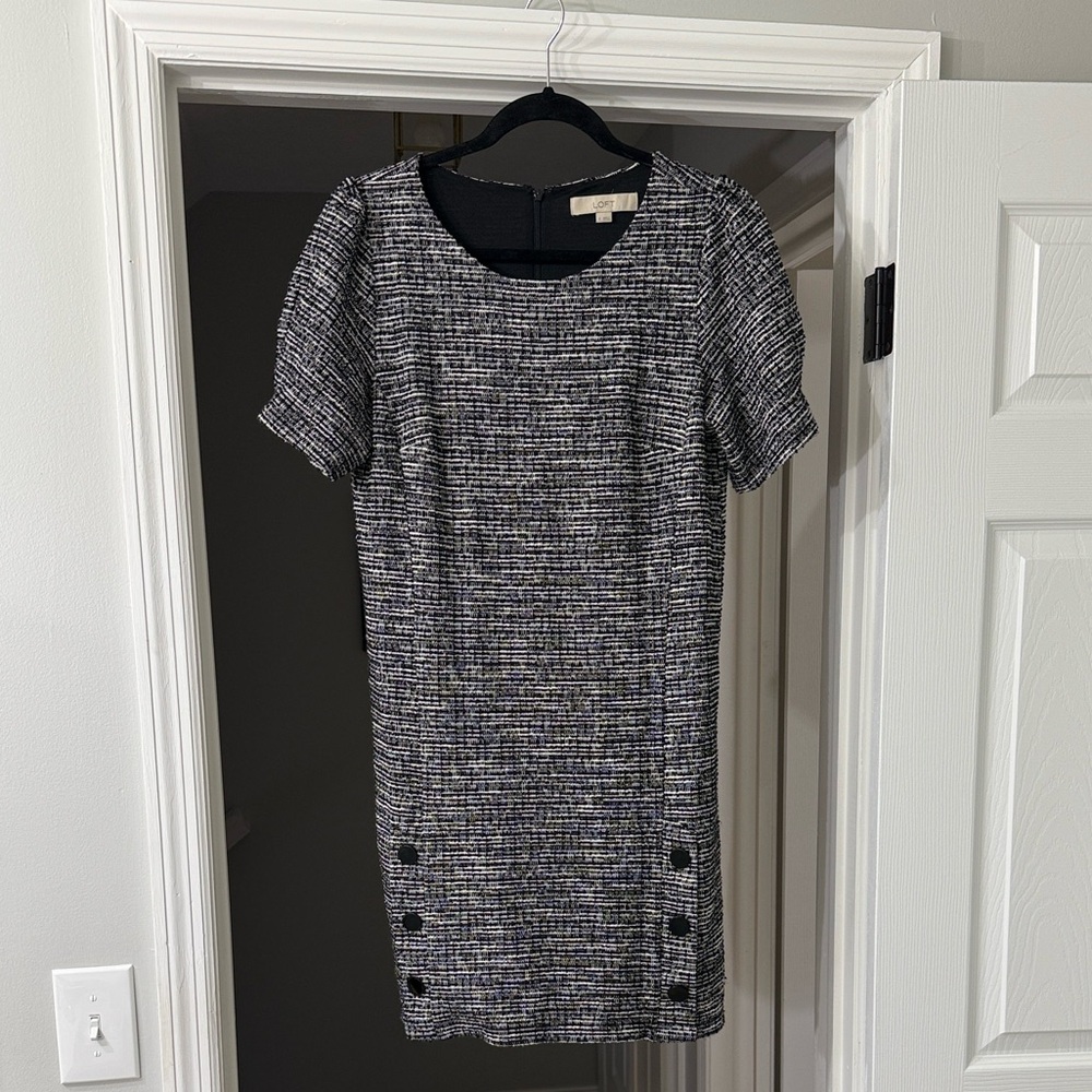 LOFT Black and White Textured Mini Dress